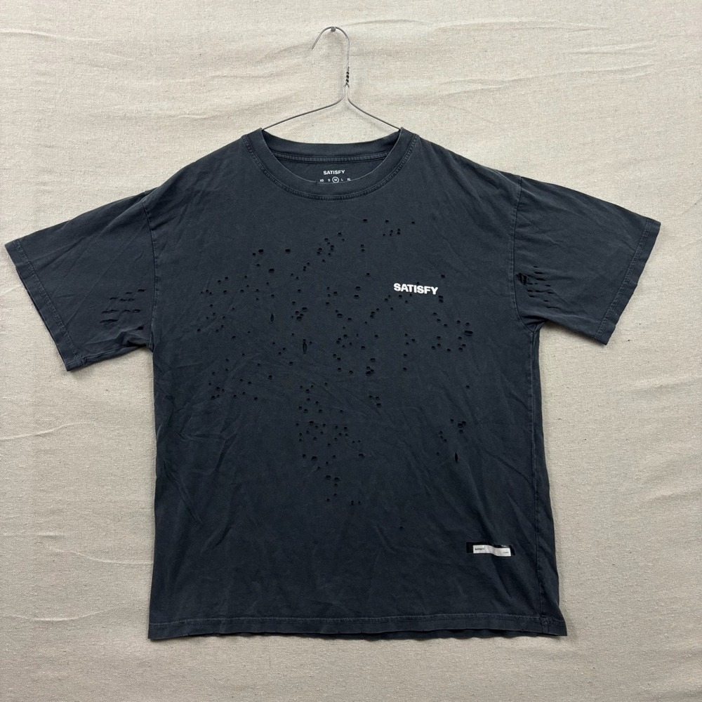 Satisfy MothTech T-Shirt Mens Medium Black Distressed Running Tee